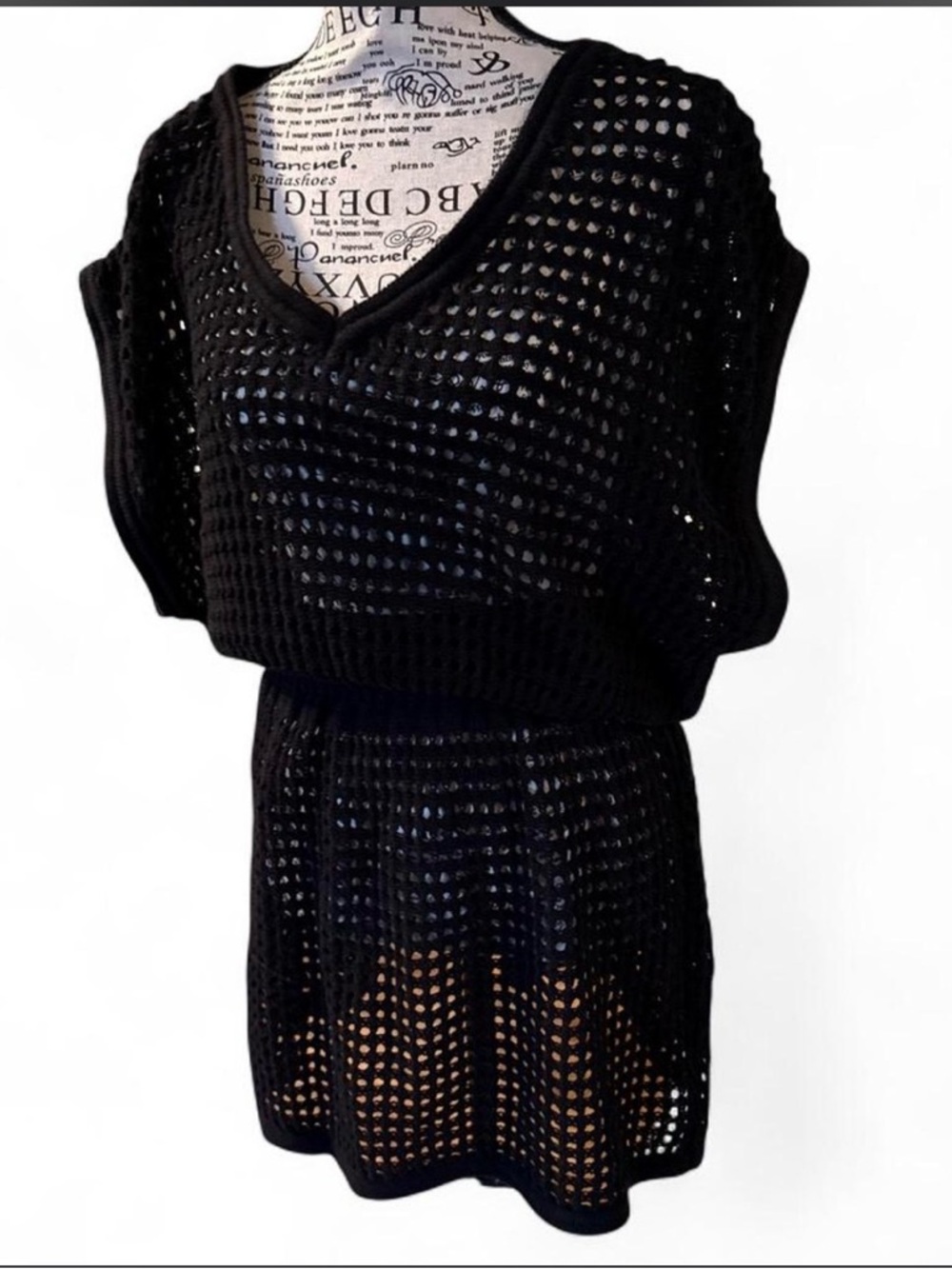 DKNY Black Open-Weave Beach Cover-Up
